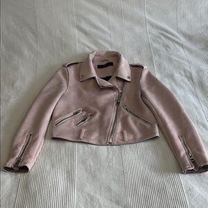 Zara Blush Pink Suede Cropped Moto Jacket Size Medium